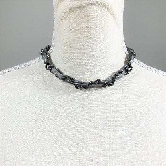 Choker Necklace Earring Set Gunmetal - Picture 3 of 8